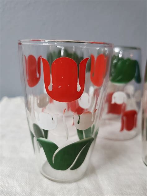 Vintage Tulip Juice Glasses Set Of 6 Etsy