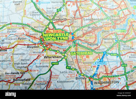 Road Map Of Newcastle Upon Tyne England Stock Photo Alamy