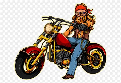 Cartoon Man Riding Motorcycle Illustration On Transparent Background