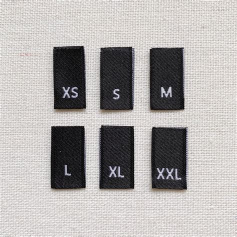 Woven Size Labels Black With White Letter Sizes Xs Xxl 1 34 X 12