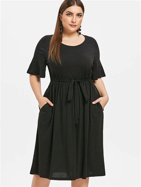 Wipalo Plus Size Short Sleeve O Neck Casual Dress Women Spring Summer Solid Dress Pockets Loose