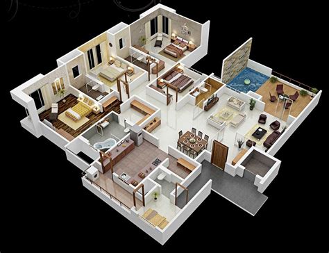 The property comprises 10 rooms. 50 Four "4" Bedroom Apartment/House Plans | Architecture ...