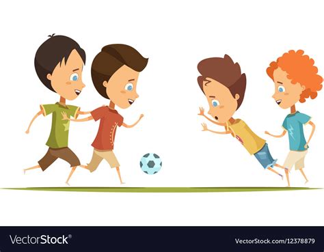 Boys Playing Soccer Cartoon Style Royalty Free Vector Image