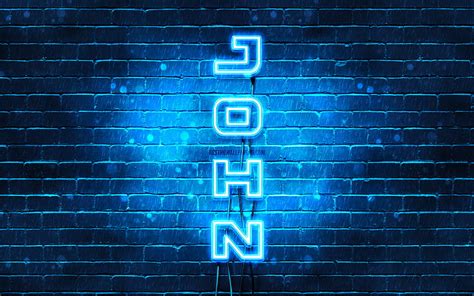John Vertical Text John Name With Names Blue Neon Lights With John