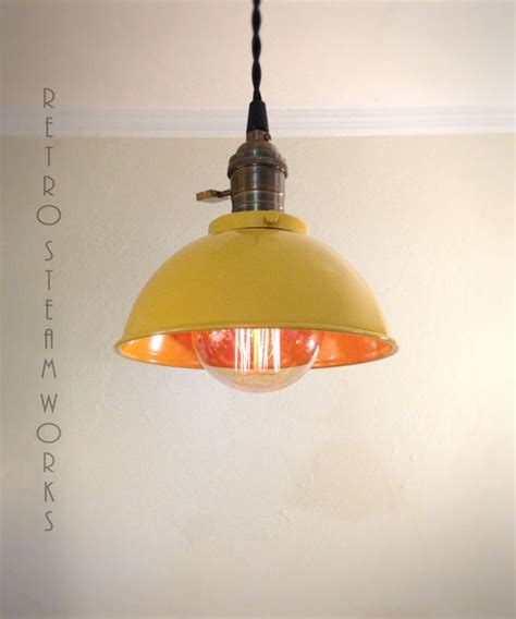 Ceiling Pendant Light Yellow Rustic Metal Hanging Loft Lamp Etsy