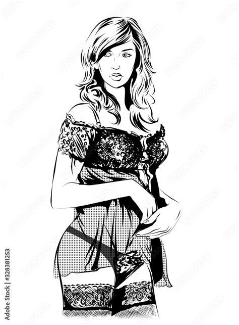 Beautiful Woman In Sexy Lingerie Freehand Drawing Vector Illustration