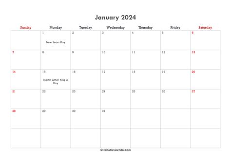 Editable Calendar January 2024