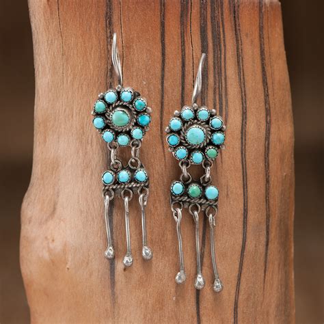 Zuni Silver And Turquoise Earrings With Dangles Cowan S Auction House