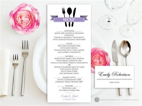 Printable Dinner Menu Lilac Free Place Card For Wedding Reception