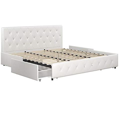 Dhp Dakota Upholstered Platform Bed With Storage Drawers White Faux