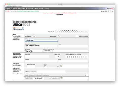 Certificazione Unica 2021 Compensi 2020 CgWeb