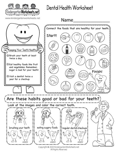 Free Printable Dental Health Worksheet For Kindergarten