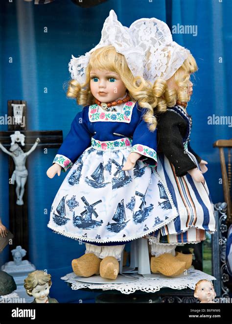 Dolls In Traditional Dutch Costume In Shop Window Netherlands Stock
