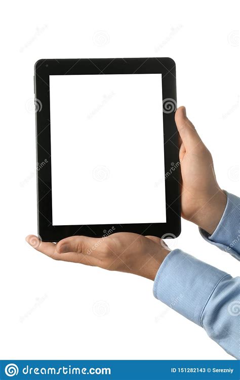Young Businessman Holding Tablet Pc On White Background Stock Image