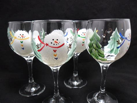 Reserved For Lindah Snowman Wine Glasses By Paintingbyelaine Decorated Wine Glasses Painted