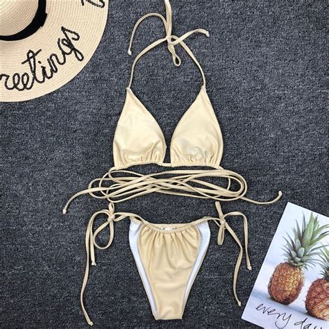 string micro bikini set 2019 new high cut brazilian swimsuit female bathers push up swimwear