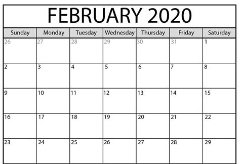 Printable February 2020 Calendar Calendar Printables Printable