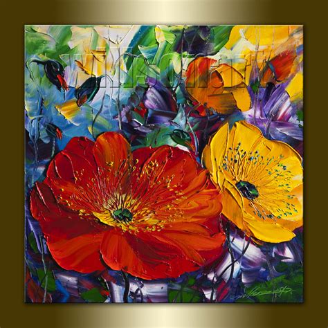 Poppy Giclee Canvas Print Modern Flower Art From Original Oil Painting