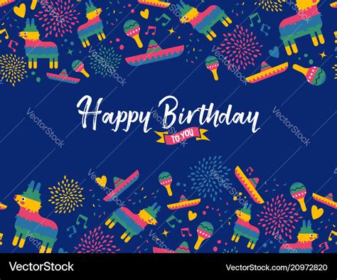 Happy Birthday Card With Mexican Decoration Vector Image