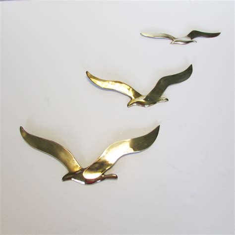 Vintage Set Of 3 Brass Birds In Flight Mid Century Modern Wall Hanging Mcm Decor Brass Bird Trio