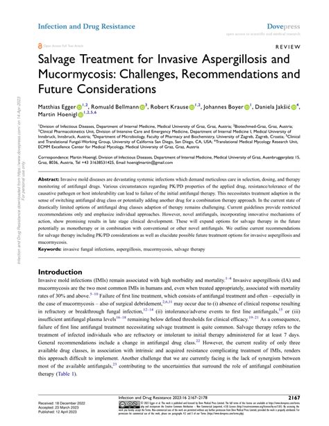 Pdf Salvage Treatment For Invasive Aspergillosis And Mucormycosis