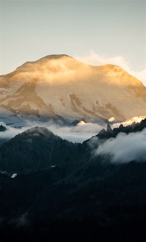 1280x2120 Sun Setting Behind Mount Rainier 5k Iphone 6 Hd 4k