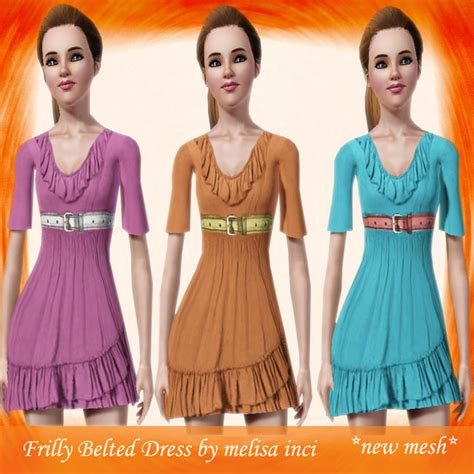 The Sims Resource Frilly Belted Dress