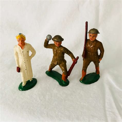 Set Of 3 Metal Collectible Military German Soldiers Men And A Nurse