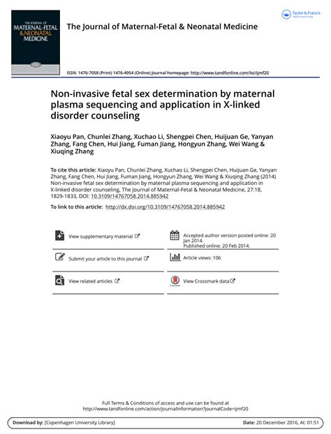 Pdf Non Invasive Fetal Sex Determination By Maternal Plasma Sequencing And Application In X