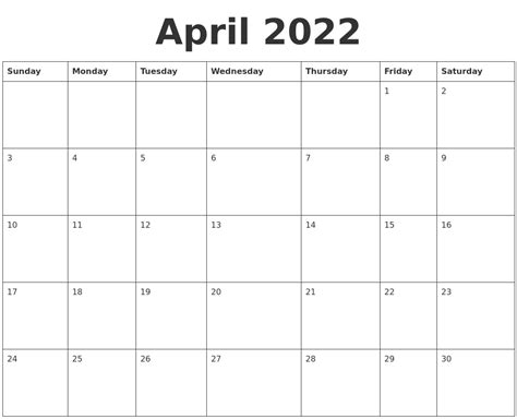 Editable April 2022 Calendar