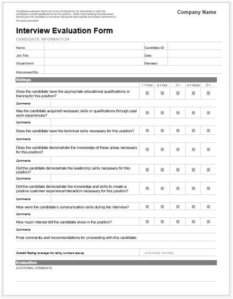 5 Best Interview Evaluation Forms For Ms Word Word And Excel Templates