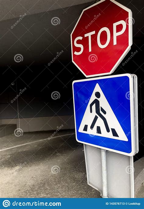 Pedestrian Sign With A Stop Sign Stock Image Image Of Stop