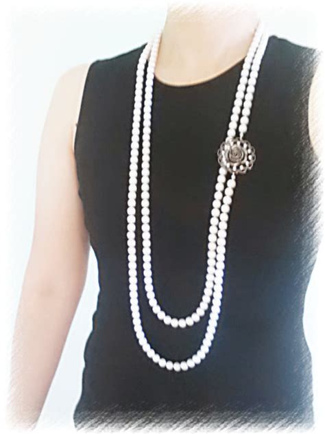 Stylish Extra Long One Strand Mm White Glass Pearl Necklace Etsy