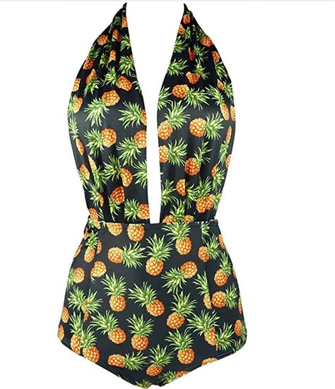 pineapple high cut halter swimwear summer tropical style swimsuit vacation strappy back