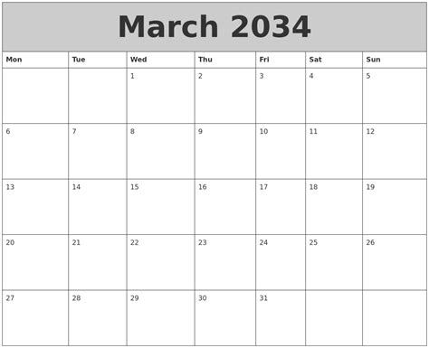 March 2034 My Calendar