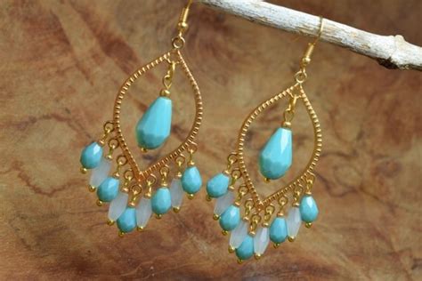 Boho Earrings Chandelier Earrings Turquoise Earrings Gold