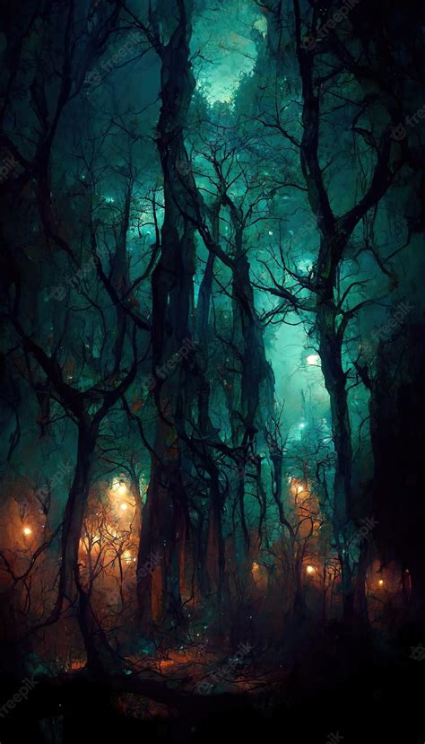 Premium Photo Realistic Haunted Forest Creepy Landscape At Night