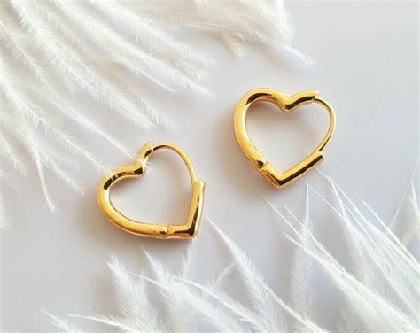 Heart Hoop Earrings Dainty Hoop Earrings Thick Gold Hoops Tiny Gold
