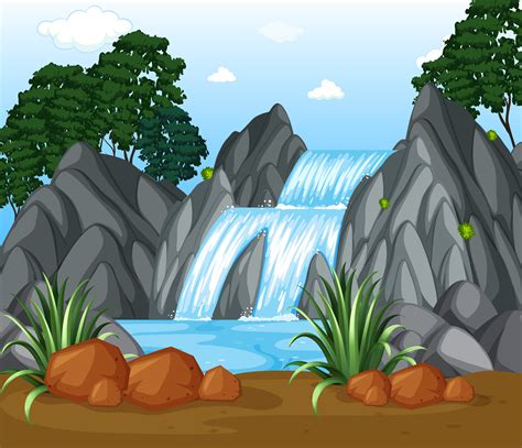 Background Scene With Waterfall In The Woods 448097 Vector Art At Vecteezy