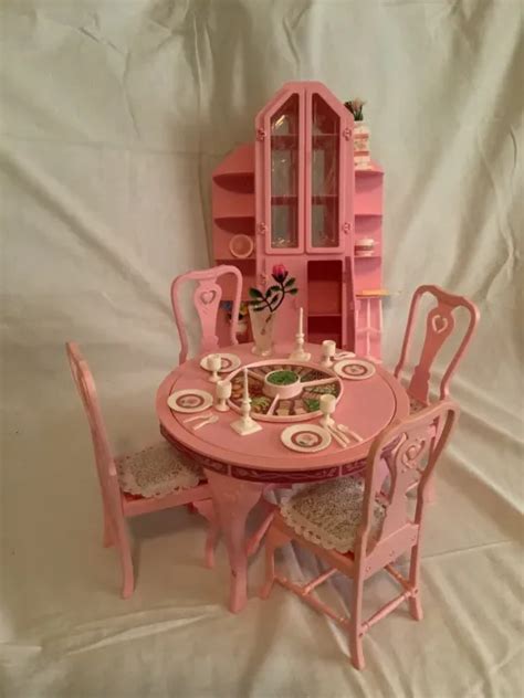 Vintage 1987 Barbie Sweet Roses Dining Room Set Furniture And Most Accessories 4995 Picclick