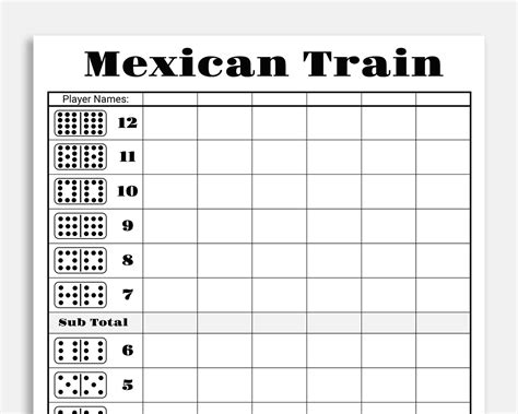 Mexican Train Score Card Dominos Score Sheet Mexican Train Score