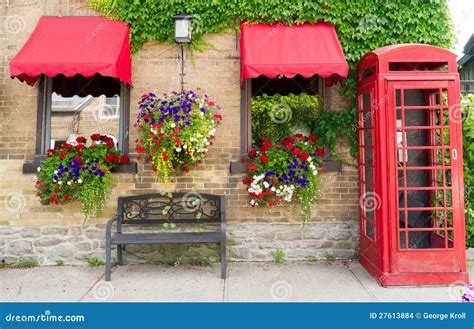 Flower Boxes Hanging Plants Telephone Booth Stock Images Image