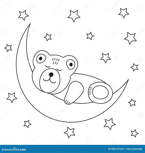 Cute Bear Sleeps On A Mooncoloring Page Stock Vector Illustration Of