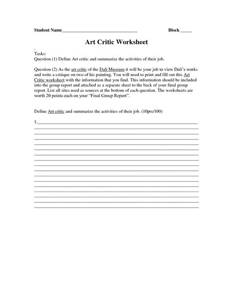 15 Best Images Of Art Critique Self Assessment Worksheets Reflection