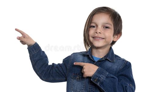 Little Boy Looking At Camera And Pointing With Hand Stock Image Image