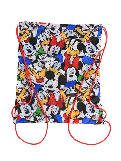 Disney Mickey Minnie Donald Goofy Pluto Drawstring Tote Sling Bag White