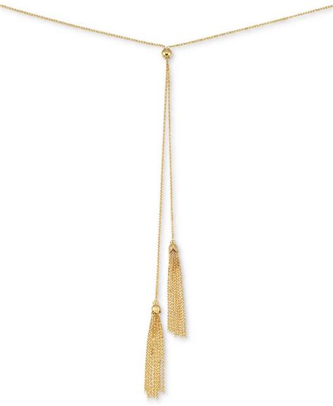 Italian Gold Double Tassel Lariat Necklace In 14k Gold Macys