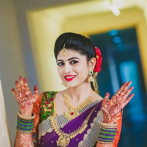 South Indian Bride Diamond Indian Bridal Jewelrytemple Jewelry Jhumkispurple Silk
