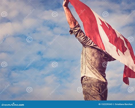 Man Waving A Canadian Flag National Holiday Stock Image Image Of Adult Flag 152239343