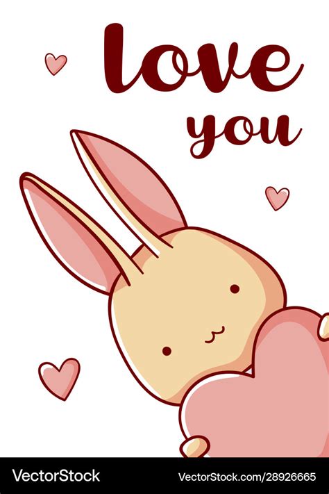Cute Bunny With Heart Cartoon Kawaii Love You Vector Image